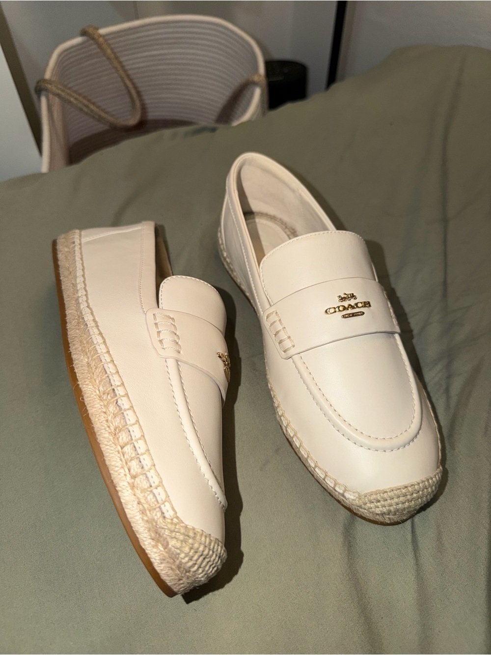 Coach Cream Leather Espadrille Slip-On Loafers
